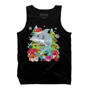 Men's Design By Humans Funny Santa Shark Christmas T-Shirt By thebeardstudio Tank Top - 1 of 4