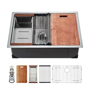 VEVOR 32 inch Kitchen Sink Workstation, 304 Stainless Steel Undermount Sink, Drop-In Single Bowl Farmhouse Basin, Silver - 1 of 4