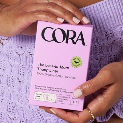 Cora Organic Top Sheet Thong Regular Ultra Thin Panty Liners - Unscented - 40ct