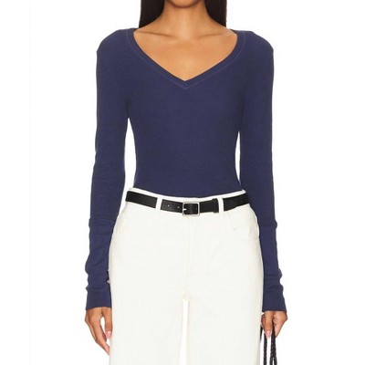 Women's V-neck Fitted Long Cuff Tee - bobi