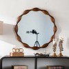 KWPZQEB 32.28" Round Mirror, Farmhouse Solid Wood Wall Mirror with Wavy Irregular Design, Wall Mounted Vanity Mirror for Hallway, Entryway, Brown - 3 of 4