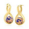 Ross-Simons Italian Blue Murano Glass Bead Twisted Hoop Earrings in 18kt Gold Over Sterling - 3 of 4