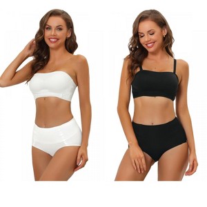Allegra K Women's Wirefree Non-Slip Front Buckles Strapless Bandeau Bra and Panty Sets 2 Packs - 1 of 4