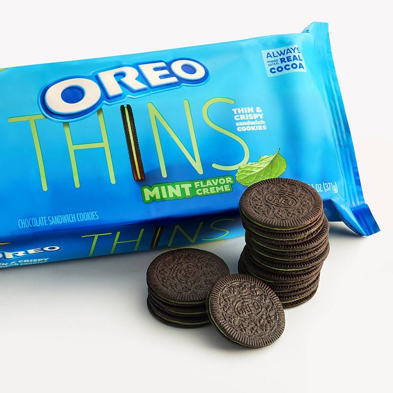 OREO Thins Mint Flavor Creme Chocolate Sandwich Cookies - 13.1oz, 3 of 13