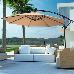 Details about   10FT Patio Solar Umbrella 32LED Patio Market Steel Tilt W/ Crank Outdoor New 