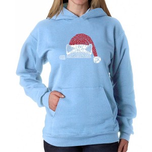 LA Pop Art Christmas Peeking Cat - Women's Word Art Hooded Sweatshirt - 1 of 4