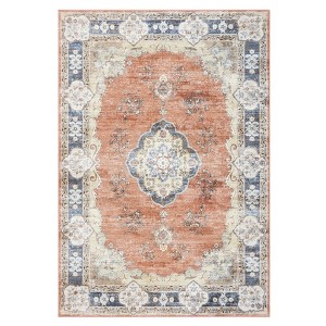 Washable Area Rug with Rubber Backing Low Pile Floral Vintage Rug Large Foldable Stain Resistant Indoor Carpet for Living Room Bedroom - 1 of 4