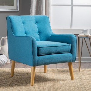 Fabric Mid-Century Modern Armchair with Tufted Back, Extra Padded Cushion, and Splayed Rubberwood Legs - 1 of 4