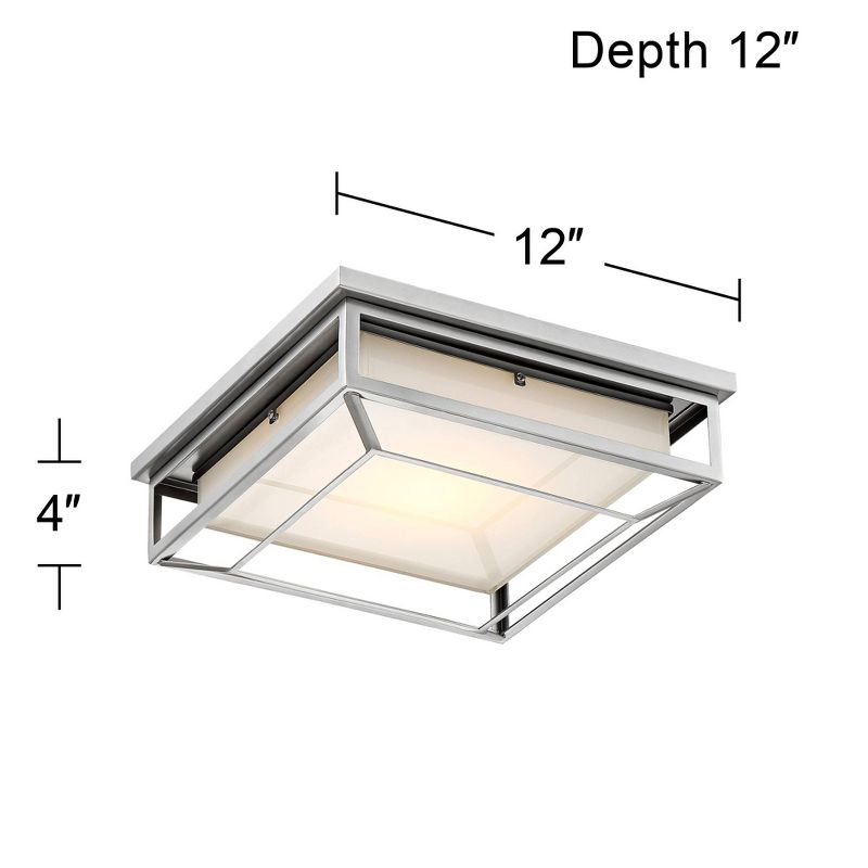 Possini Euro Design Radcliffe Modern Flush Mount Outdoor Ceiling Light Matte Nickel LED 4" Frosted Bonded Glass Damp Rated for Post Exterior Barn Deck, 4 of 6