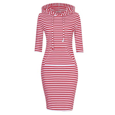 Women Long Sleeve Hooded Sweatshirt Midi Dress