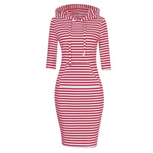 Women Long Sleeve Hooded Sweatshirt Midi Dress - 1 of 4
