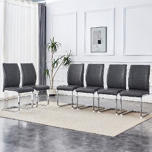 Lyngins Luxury Dining Chair Set of 4, Crazy Horse Leather Texture PU Armless Chair with Arched Silver Metal Legs, Ergonomic Back Kitchen Chair - 1 of 4