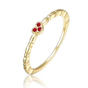 Guili 14k Yellow Gold Heart Stacking Ring, Textured Band, Sparkling Cubic Zirconia, Delicate Chic for Everyday Elegance and Timeless Romantic Style - 1 of 2