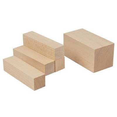 Juvale 5 Piece Wood Carving Whittling Blocks, Unfinished Wood Blocks, Arts and Crafts, 4x1x1" & 4x2x2"