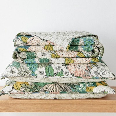 Bettina Full Blue Cotton Reversible Floral Quilt Set