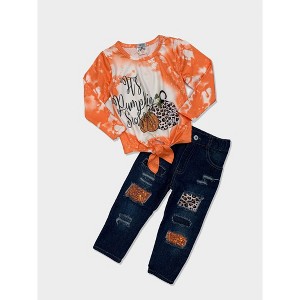 It's Pumpkin Season Patched Jeans Set Mia Belle Girls - 1 of 4