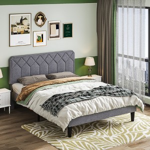 VECELO Bed Frame Premium Upholstered Platform with Height Adjustable Headboard - 1 of 4