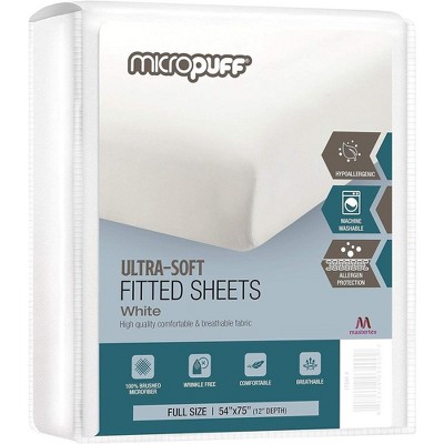 White Full Microfiber Hypoallergenic Fitted Sheet