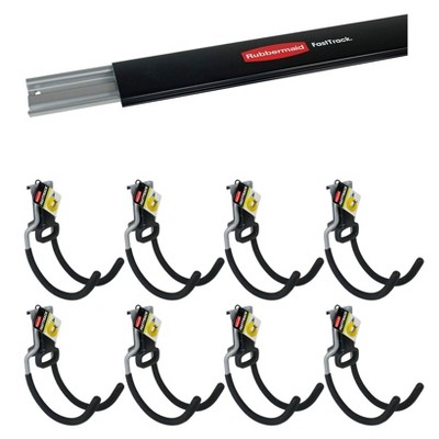 Rubbermaid Fast Track 48 Inch Wall Mounted Storage Rail & Utility Hooks (8 Pack)