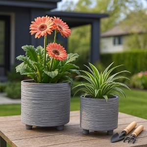 Sagebrook Home 2-Piece Set of Ceramic Planters Stylish Footed Plant Stand Set for Indoor or Outdoor - 1 of 4