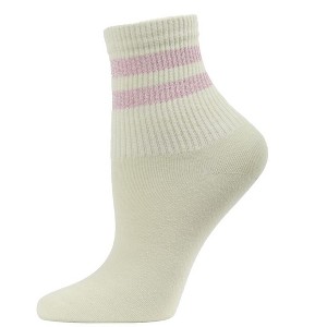 Memoi Women's Shimmer Sports Stripe Cotton Blend Anklet Sock - 1 of 4
