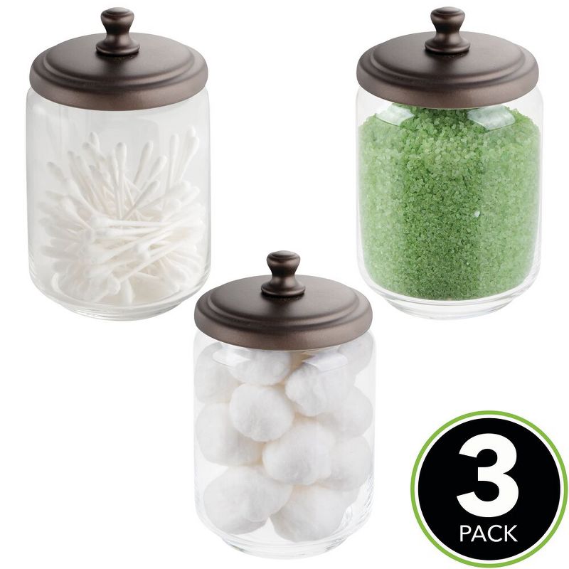 mDesign Small Round Glass Apothecary Storage Canister Jars, 3 Pack, 2 of 10