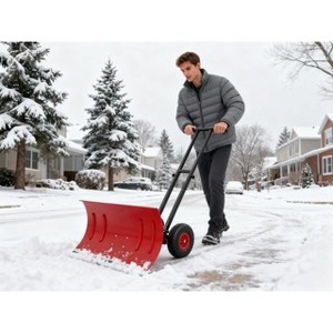GustoWave Heavy-Duty Snow Shovel with Wheels, 29" Steel Blade, 5-Way Adjustable Handle & Angle for Easy Driveway Clearing - 1 of 4
