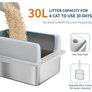 Stainless Steel Cat Litter Box, Large Litter Box for Big Cats and Multi-Cats with Cleaning Pedal, High Wall Sides, Anti-Scratch, Easy Cleaning - 1 of 4
