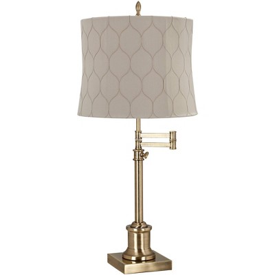 360 Lighting Westbury 36" Tall Skinny Large Traditional End Table Lamp Swing Arm Gold Antique Brass Finish Single Salzburg Khaki Shade Living Room