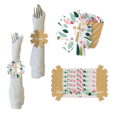 Big Dot of Happiness Religious Easter - Christian Holiday Party Paper Napkin Holder - Napkin Rings - Set of 24