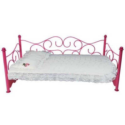 White Eyelet Comforter Set for Doll Crib with Pink Rose Appliqué