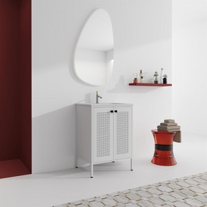 Single Sink Vanity with 2 Doors Freestanding Compact Silent Design Stainless Steel Bathroom Storage Cabinet, White - 1 of 4