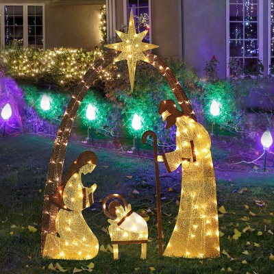 VEIKOUS 5 ft. Cool White LED Nativity Set Christmas Holiday Yard