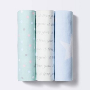 Muslin Swaddle Blanket I Love You to the Moon and Back - 3pk - Cloud Island™ - 1 of 3