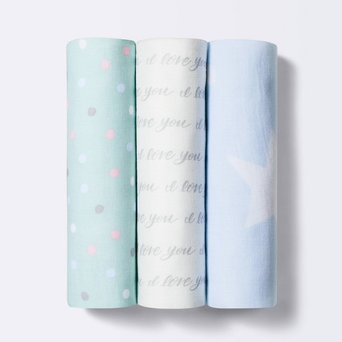 Muslin Swaddle Blanket I Love You to the Moon and Back 3pk Cloud Island