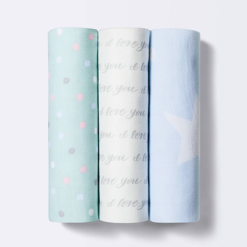 Muslin Swaddle Blanket I Love You to the Moon and Back - 3pk - Cloud Island&#8482;, 1 of 5