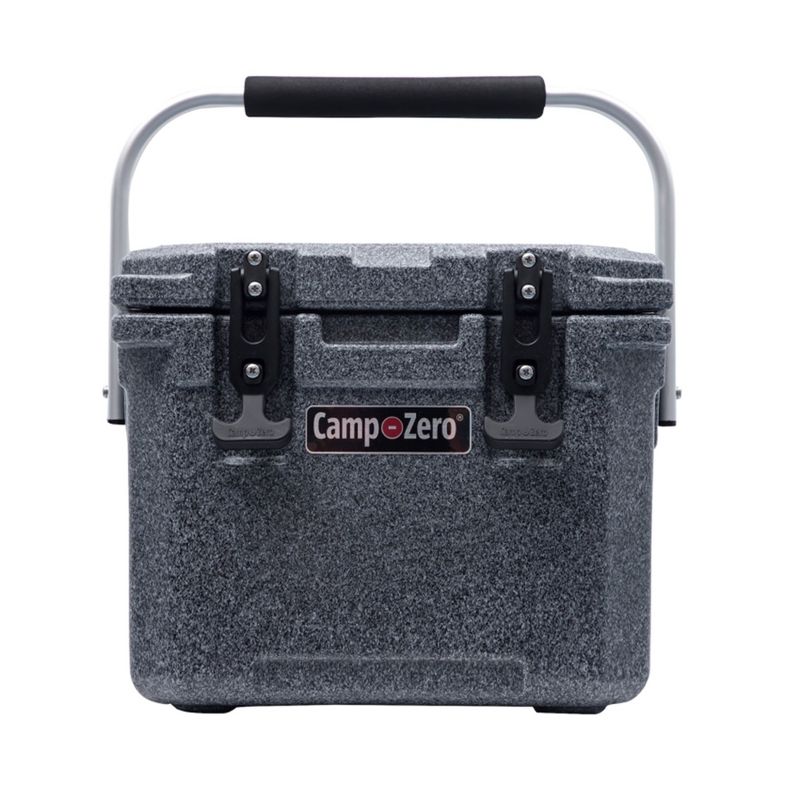 CAMP-ZERO 10 Liter 10.6 Quart Lidded Cooler with 2 Molded In Cup Holders, Folding Aluminum Handle Grip, and Locking System, Black Granite, 1 of 7