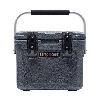 CAMP-ZERO 10 Liter 10.6 Quart Lidded Cooler with 2 Molded In Cup Holders, Folding Aluminum Handle Grip, and Locking System, Black Granite