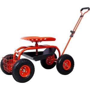 Acekool Rolling Garden Scooter, 300lbs Capacity, 360° Swivel Adjustable Seat, Tool Tray & Basket, Wheeled Outdoor Garden Cart Workseat - 1 of 4