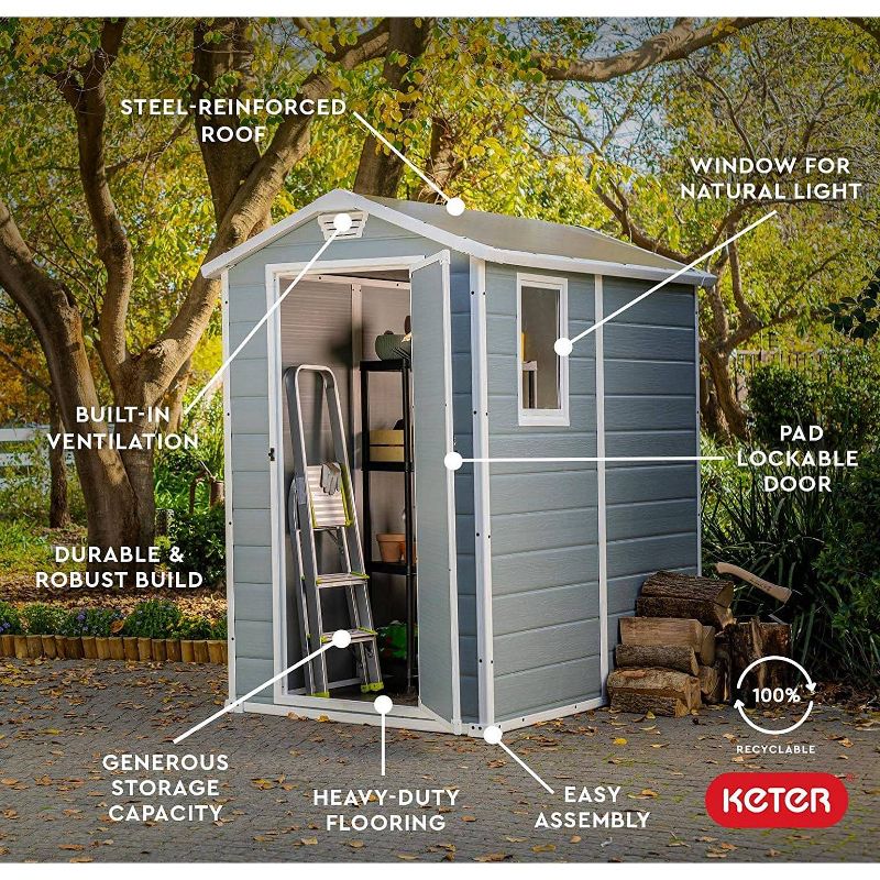 Keter 4&#39;x6&#39; Manor Outdoor Storage Shed Gray, 3 of 6