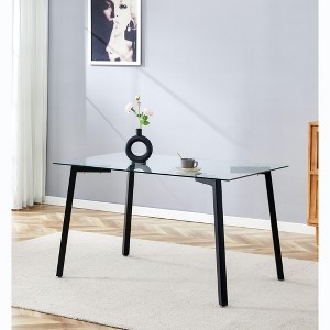 Okak Dining Table for Small Space, Contemporary Rectangle Tempered Glass Dining Table with Metal Legs for 4 People - 1 of 4