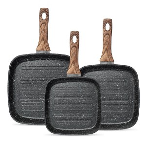 FONTOI 3 Pcs Nonstick Grill Pan for Stove Tops, Versatile Square Grilling Pan, Durable Grill Skillet for All Stoves Cooking, Black, 9.45"*9.45"*1.57" - 1 of 4