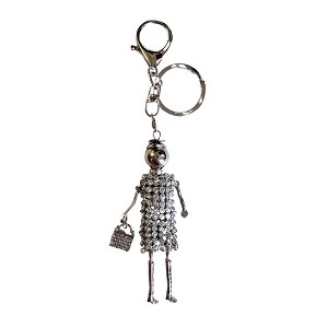 Wrapables Hanging Fashionista Doll Keychain, Crystal Rhinestone Keyring Bag Charm, Silver - 1 of 4