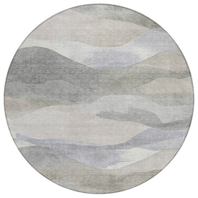 HomeRoots 8' Beige And Gray Round Abstract Washable Indoor Outdoor Area Rug
