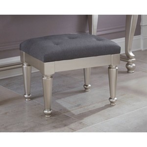 Coralayne Stool Silver - Signature Design by Ashley: Upholstered Vanity Bench, Tufted, PVC, Hardwood Frame - 1 of 4