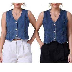 INSPIRE CHIC Women's Sleeveless V Neck Button Down Jean Crop Denim Tank Tops 2 Packs - 1 of 4