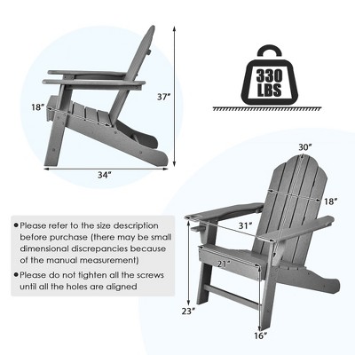 Gray Weather Resistant PE Adirondack Chair with Cup Holder