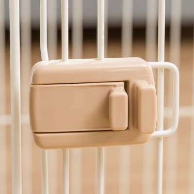 Large Light Brown and White Metal Dog Crate with Sliding Door