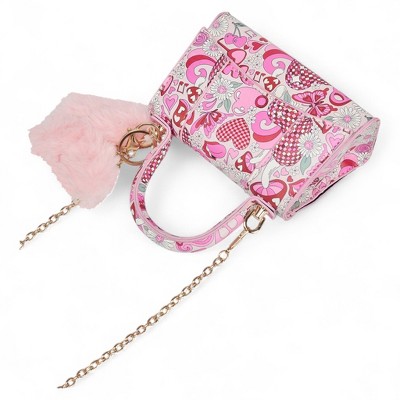 Willow & Ruby Girls' Mini Groovy Love & Peace Print Top Handle Crossbody Bag with Fluffy Butterfly Charm - image 3
