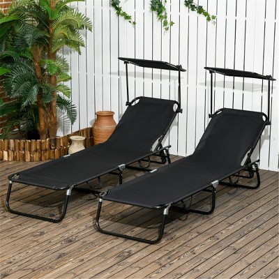 CAVINAS 2PC Reclining Oxford Beach Chair with Adjustable Sunshade,5-Position Oxford Lounge Chair for Outdoor,Lawn,Backyard